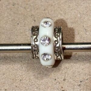 Brighton oval Dazzle Spacer White Resin bead with row of clear crystals Retired